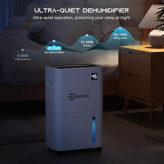 3500 Sq.Ft Dehumidifier, 50 Pint Dehumidifiers for Home and Basement with Drain Hose, Ultra-Quiet Bedroom Dehumidifier, Intelligent Humidity Control, 24 Hours Timer.