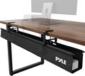 Pyle 36" Under Desk Cable Management Tray, Under Desk Wire Organizer with Clamp or Screw Mount, Desk Cable Organizer with Fabric Design for Large Workstations, Built-in Ties, 20 lb Capacity, Black