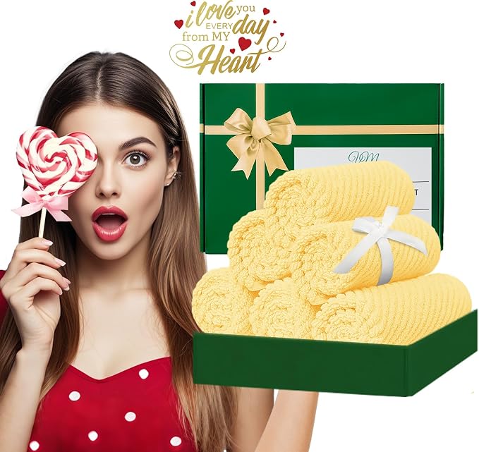 VOOVA & MOVAS Washcloths 6PC, 100% Cotton, 13x13 in, Yellow | Thick, Quick Dry, Soft, Absorbent, Fluffy Hand Towels, Hotel Wash Cloths, Towel Gift Set