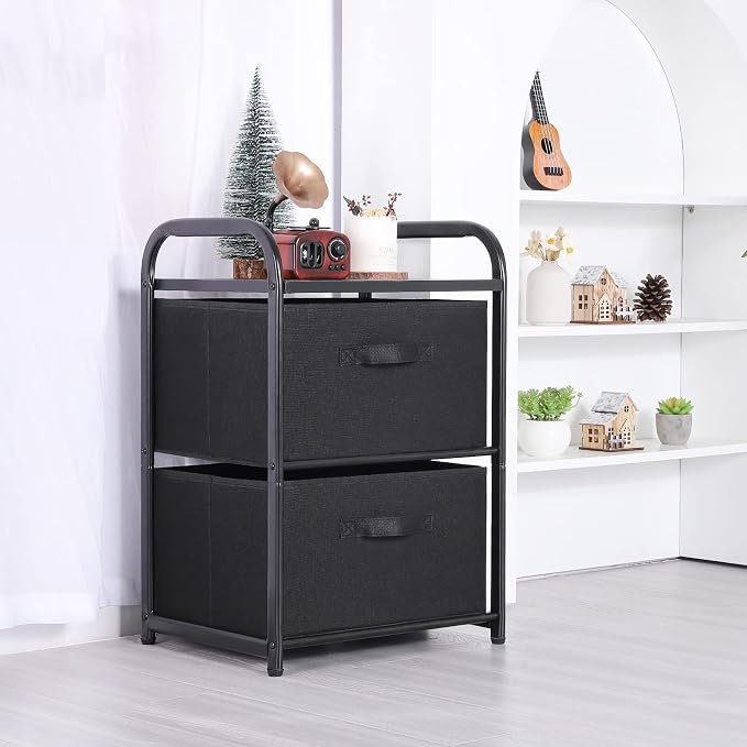 MAX Houser Dresser for Bedroom with 2 Drawers, Wide Chest of Drawers, Fabric Dresser, Storage Organizer Unit with Fabric Bins for Closet, Living Room, Hallway, Nursery,Black | Wide Chest of Drawers, Fabric Dresser, Storage Organizer Unit with Fabric Bi...