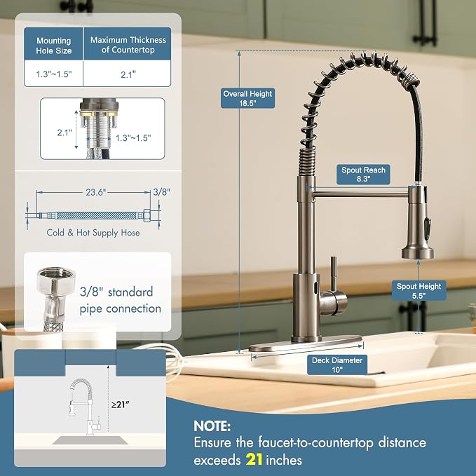 GIMILI Black Stainless Touchless Kitchen Faucet with AC Adapter, Smart Motion Sensor Hands Free Single Handle Kitchen Sink Faucet with Pull Down Sprayer