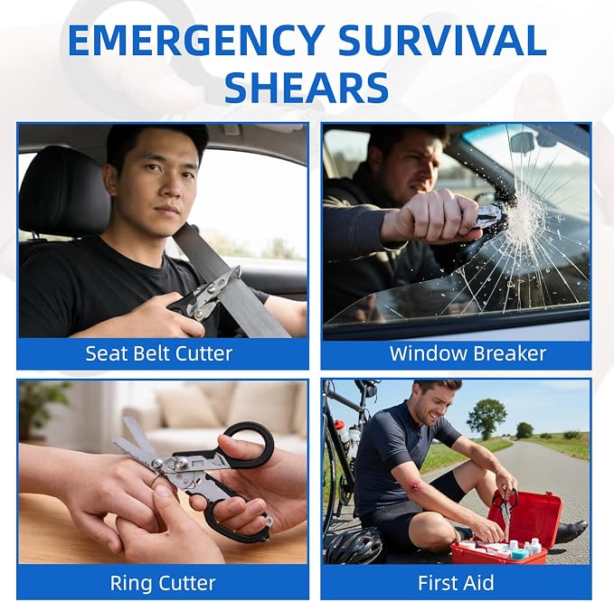 2 Pack Heavy Duty 6 in 1 Multifunctional Trauma Shears Foldable | Stainless Steel emergency response scissors | Survival Shears with Holster | Medical Trauma shears Tactical With Strap Cutter