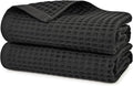 Jacquotha Waffle Bath Towels 2-Piece (Dark Grey) - Cotton, Soft, Quick Dry | 31” x 62” Large Bath Towel for Bathroom, Shower, Spa
