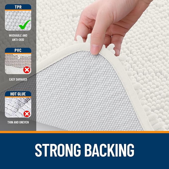 OLANLY Bathroom Runner Rugs 47x20, Extra Soft Absorbent Chenille Bath Rugs, Rubber Backing Quick Dry, Machine Washable Long Bath Mats for Bathroom Floor, Tub and Shower, Home Decor Accessories, Ivory