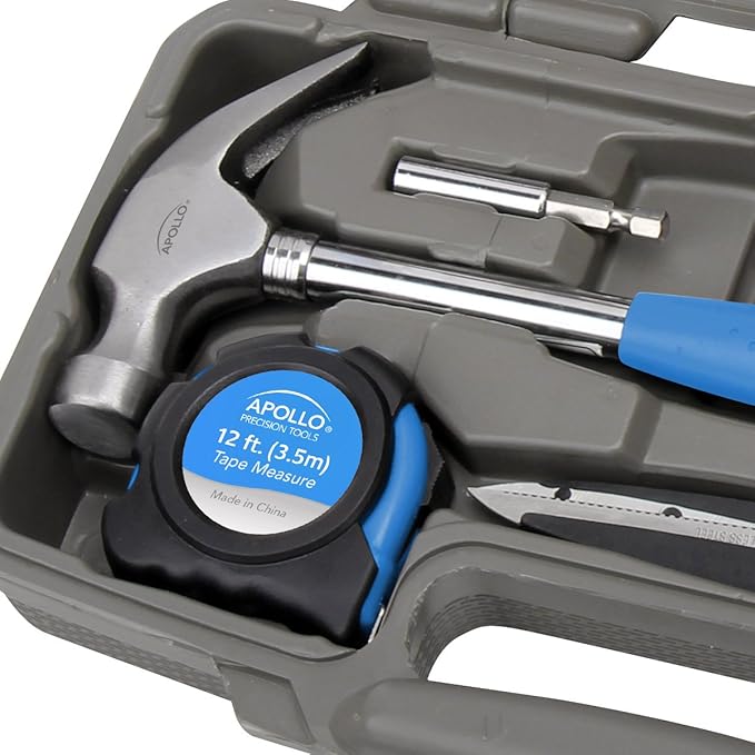 Apollo Tools Original 39 Piece General Household Tool Set in Toolbox Storage Case with Essential Hand Tools for Everyday Home Repairs, DIY and Crafts. Blue - DT9706 BL