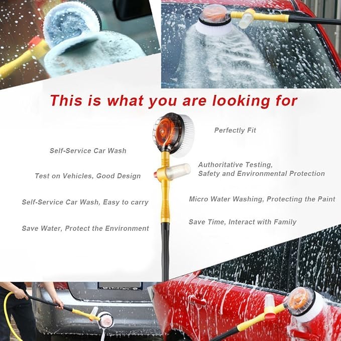 Car Wash Brush Car Cleaning Kit 360 Spin Car Mop Microfiber Car Cleaning Brush Detachable & Extendable Scrub Brush Garden Hose Spray Nozzle Spray Gun for Car Home Cleaning & Garden Use