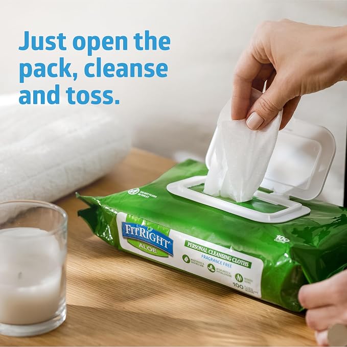 Medline FitRight Aloe Personal Cleansing Cloth Wipes, Scented, Pack of 48, 8 x 10 inch Adult Large Incontinence Wipes