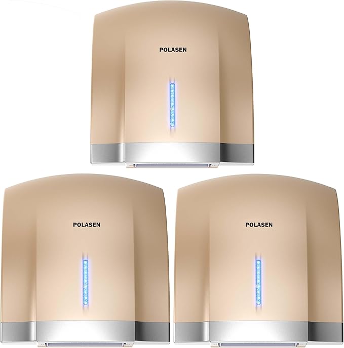 Hand Dryers for Bathrooms Wall Mount 3 Pack Gold Efficient Warm Cold Wind Blower Quick Drying for Commercial Industry Restrooms