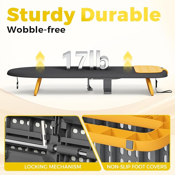 KINGBOARD Tabletop Ironing Board, Small Ironing Board with Iron Holder, Foldable Mini Iron Board, Easy Storage for Travel & Dorm, 12x32 Black & Orange