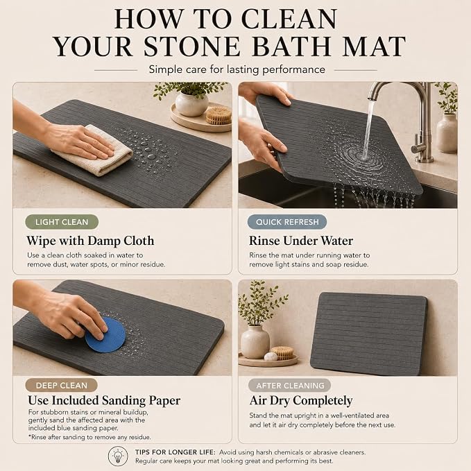 Stone Bath Mat – Diatomaceous Earth Quick Drying Non-Slip Bathroom Mat – Absorbent Diatomite Shower Mat, Durable & Easy to Clean, Modern, 23.6" x 15.3" (2 Pack Charcoal Black - Marble)
