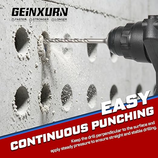 GEINXURN 15 PCS 1/4” x 6" Double Thread Rotary Hammer Drill Bits, Masonry Drill Bits Tool Set Carbide Tipped, Drilling in Brick, Stone and Concrete, Cement Walls