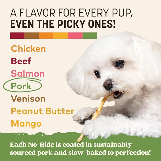 Earth Animal No Hide Stix - Long Lasting Rawhide Free Small Dog Chews Sticks, Pork - 80 Count Extra Value Pack