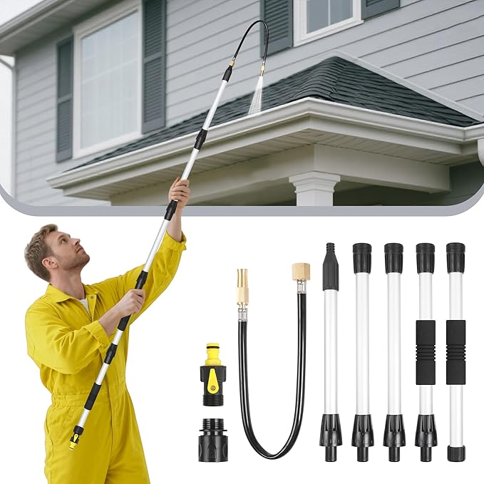 Gutter Cleaning Tools From The Ground, 8FT Gutter Cleaner with Adjustable Multiple Water Flow Modes, Gutters Cleaning Tool for Leaves and Debris, Fits Standard Garden Hoses