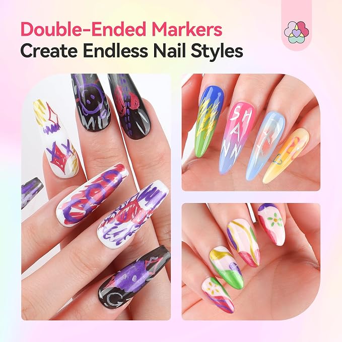 SAVILAND Nail Art Pens Set: 10 Colors Double Ended Quick Dry Nail Polish Pens for Nail Art Design Painting Drawing Liner Brush Dotting Tool Metallic Nail Paint Markers Pen Home Manicure DIY