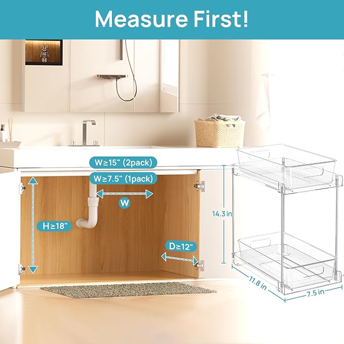 Vtopmart 4 Pack Higher Bathroom Under Sink Plastic Pull-Out Organizer (S-Higher)