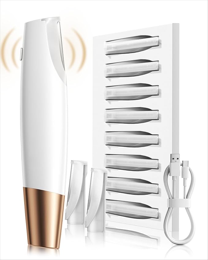 Dermaplane Razor for Women Face: Sonic Dermaplaning Tool for Silky Skin | Painless Electric Facial Exfoliation & Peach Fuzz Hair Removal with LED Light, 3 Speeds, Non-Irritating, 8 Blades (White)