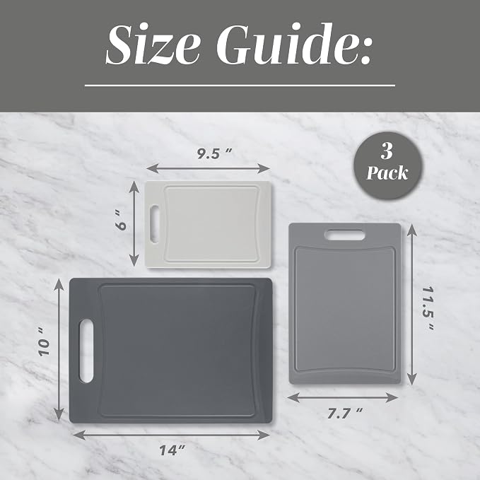 COOK WITH COLOR Non-Slip Cutting Board Set – Kitchen Essentials with Easy Grip Handle for Meat, Veggies, and Fruits, 3 Cutting Boards, Gray