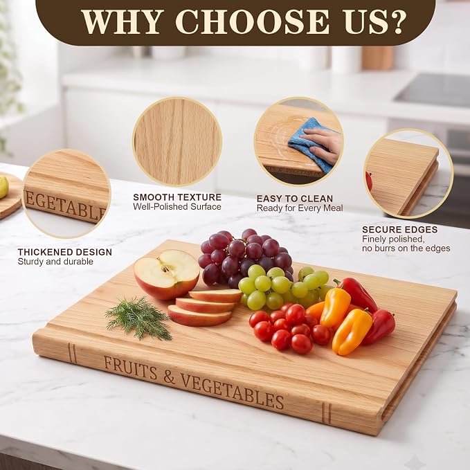 Book Cutting Board Set, Acacia Wooden Cutting Boards for Kitchen, Cutting Boards That Look Like Books for Charcuterie Vegetables Cheese Meat, 3pcs Chopping Board for Home Cooks & Decor