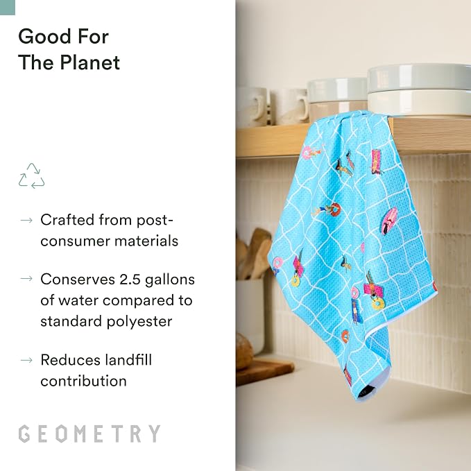 GEOMETRY Tea Towels – Spring & Summer Collection – Quick-Dry, Ultra-Absorbent, Reusable Microfiber Kitchen Towels for Drying & Cleaning - At The Pool - 1 Pack