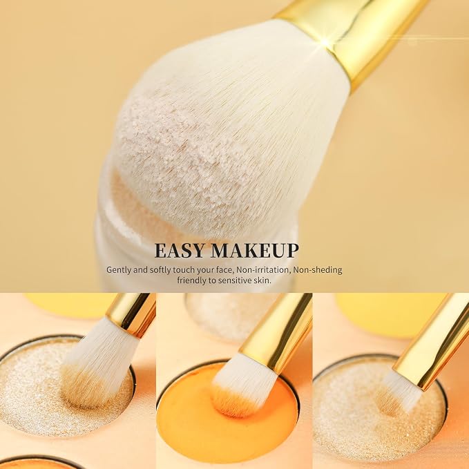 DUcare 15 Piece Professional Makeup Brush Set | Silver-Gold Radiance Synthetic Brushes for Full Face Eye, Complete Cosmetic Kit with Reusable Storage Holder