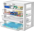 Vtopmart Clear Plastic Desk Organizer, 4-Tier Assemble Desktop File Organizer with Drawers, Office Desk Organization for Office Supplies