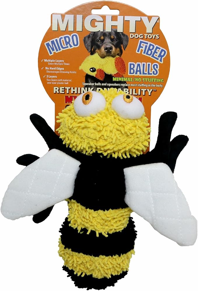 MIGHTY® 2 Pack Microfiber Medium Bee Dog Toys | Ultra Durable Plush Toy with Multiple Layers & Reinforced Seams , Washable and Floats , Mighty® Construction
