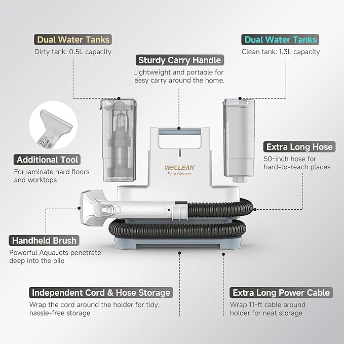 WECLEAN C1 Portable Extractor for Couch and Carpet Cleaner Upholstery Cleaner with Deep Cleaning Solution