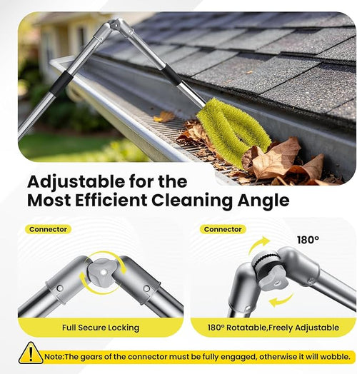 12 FT Gutter Cleaning Tools for Outdoor - Gutter Cleaner Pole with Shovel & Brush for Roof Rain Gutters, Cleans Leaves, Branches & Debris - No Ladder Needed (Yellow)