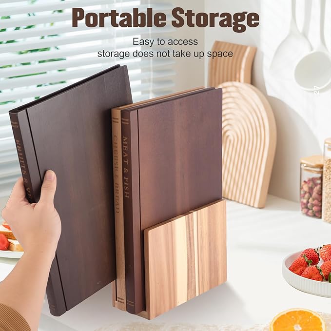 Book Cutting Board Set with Wooden Stand | Wooden Kitchen Book Shaped Cutting Board for Vegetables Cheese Meat, Chopping Board Gift Set for Home Cooks & Kitchen Decor