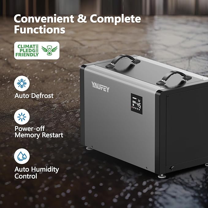 Yaufey 216 Pints Commercial Dehumidifier with Pump for Crawl Space, Basement, Industrial Space, 8000 Sq.Ft., 10-90% RH Humidity Control, 7/24 Running Continuous Drainage, TUV Certified, 5-Yr Coverage