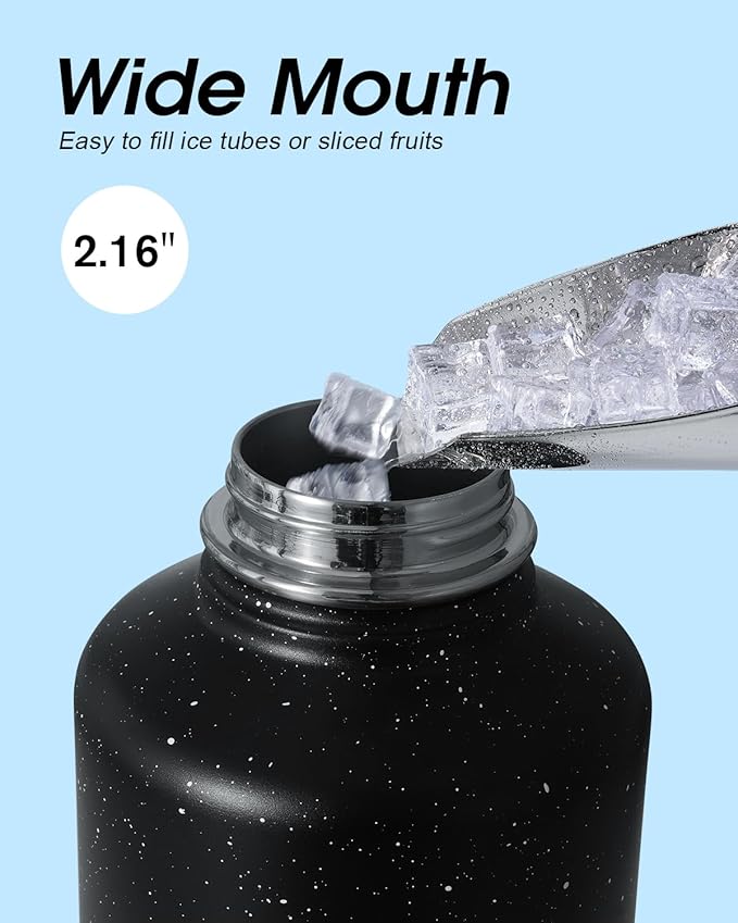 Coolflask 64 oz Insulated Water Bottle with Straw&3 Lids, Half Gallon Insulated Water Jug Galaxy Large Metal Stainless Steel Flask for Gym, Sports and Office, Keep Cold 48H Hot 24H, Starry Night