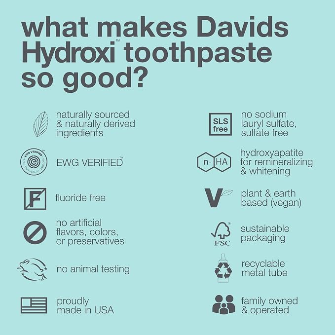 Davids Nano Hydroxyapatite Toothpaste Whitening Enamel Health Spearmint 4oz | Antiplaque, SLS (Sulfate) Free Formula, Fluoride Free, Kid-Friendly Flavor, Nano-Hydroxyapatite Toothpaste