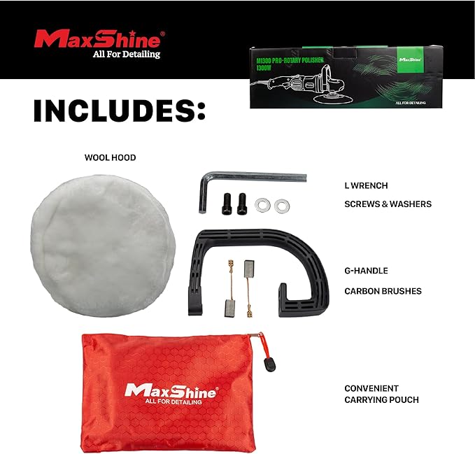 Maxshine M1300 Pro Rotary Polisher – 7” 1300W Car Buffer with 6-Speed Control, 5/8” Thread – Auto Detailing Tool for Cars, Trucks & SUVs, Paint Correction, Swirl & Scratch Removal, Glossy Shine
