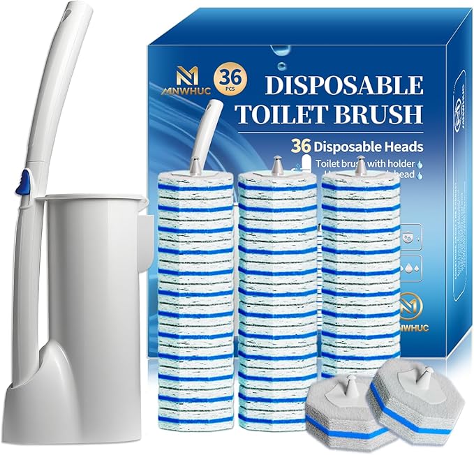 Disposable Toilet Brush,Toilet Bowl Cleaner,Wall Mounted Toilet Bowl Brush with 36 Refills for Deep Toilet Cleaning,Toilet Brush and Holder Set for Hygienic Bathroom Maintenance(White)