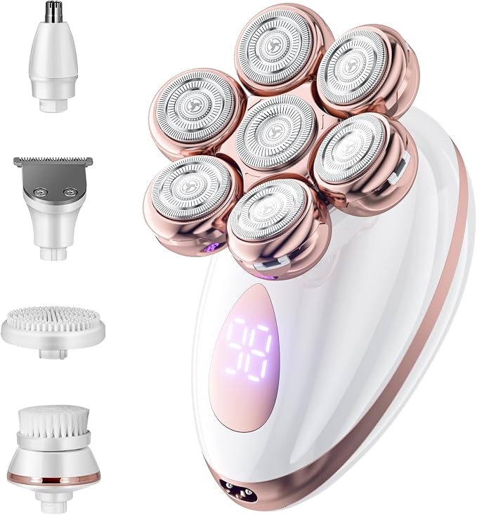 Electric Razors for Women, Rotary Shaver for Legs, Bikini, and Underarms Hair Removal, Wet & Dry Waterproof Grooming Kit, Cordless Lady Trimmer, ChampagneRose