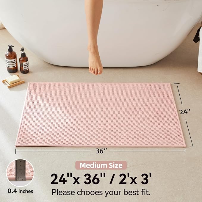 Triohero Bathroom Rugs Non Slip Washable, Super Absorbent Thin Bath Mat Quick Dry Low Pile Bathroom Rug, Pink 24"x36"