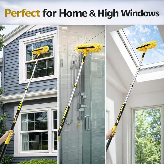 36ft Squeegee Window Cleaner with Extension Pole,2 in 1 Window Cleaning Tool with 8-Stage Telescopic Pole & Rotatable Head,Window Washing Equipment for Solar Panel, RV, Indoor/Outdoor Window,Car Glass