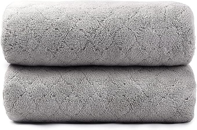 JML Microfiber Bath Towels, 2 Pack, 30 in x 60 in, Grey | Oversized, Ultra Soft, Super Absorbent, Fast Drying, No Fading, Use for Sports, Travel, Fitness, SPA, Yoga