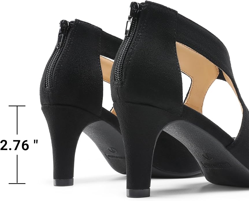 DREAM PAIRS Women's Pumps Closed Pointed Toe Kitten Heels | Elegant Party Dress Shoes with Chic Crisscross Cutouts, 2.76 Inch Heel, and Back Zip for Polished, All-day Secure Strides