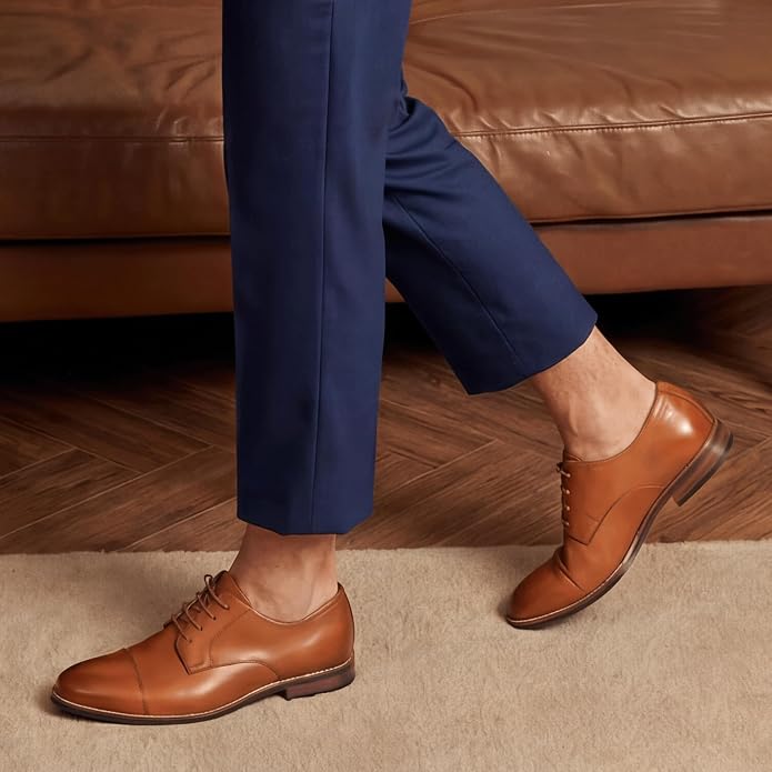Mens Classic Cap Toe Dress Shoes Oxford for Office | Polished PU Outer Shell,Ventilated Comfortable Latex Insole. Formal Footwear Suited for Office Engagements ,Outings,Weddings
