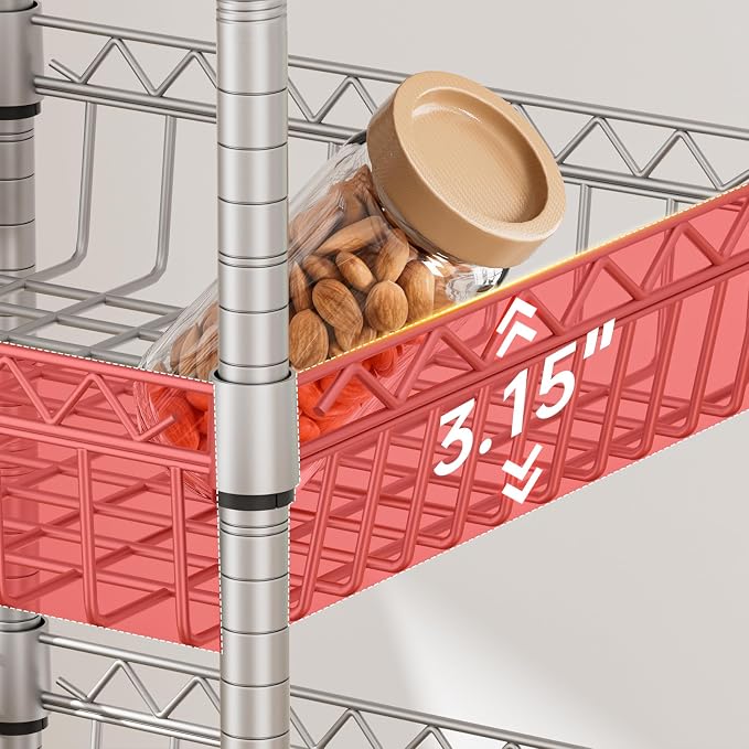 Golpart 6 Shelves Storage Shelf Wire Closet Bathroom Organizers Metal Pantry Kitchen Garage Shelving Unit Laundry Room Organization Home Rack Net Basket Silver with Wheels 14" Dx14 Wx64.8 H