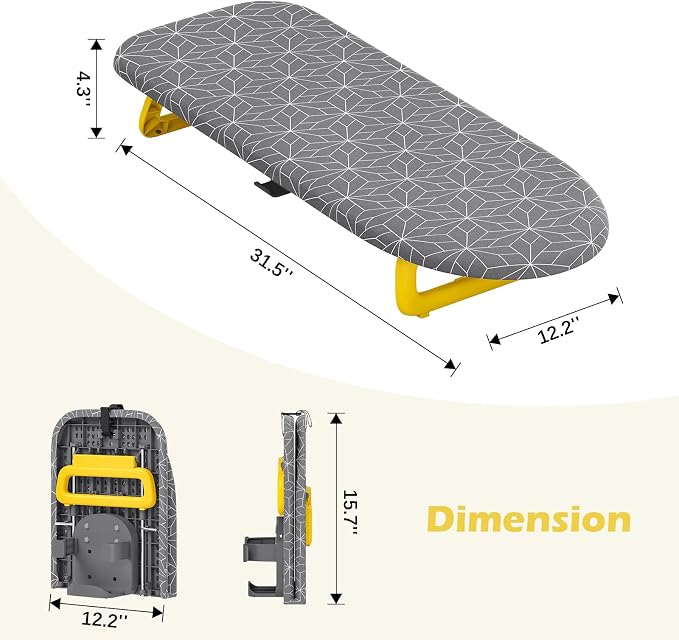Foldable Small Ironing Board Tabletop, Mini Iron Board Small, Table top mini Ironing Boards Small with Cover pad, Compact Portable Iron and Ironing Boards for Travel,12 * 32 Pure Gray (with Holder)