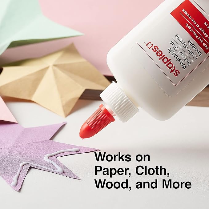 Staples School Glue, 4 oz. Bottles, 48 Pack – Washable Adhesive for Classrooms, Crafts & Projects