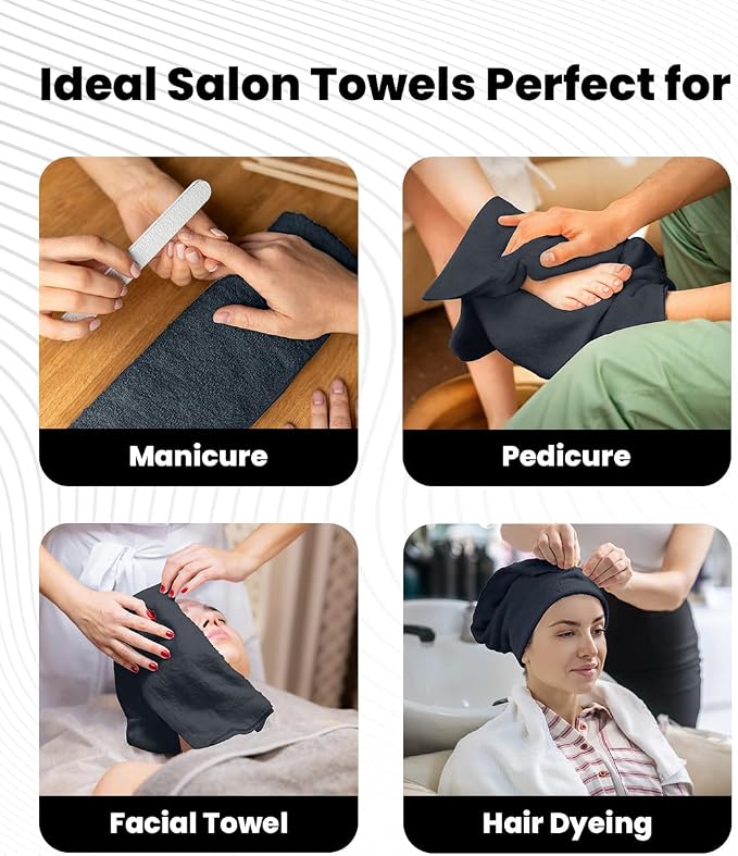 Avalon Towels Salon Towel - Grey Hand Towels Bulk Pack of 24 - 100% Cotton Absorbent Spa, Facial & Gym Towel for Working Out - 16x27 Inches (Not Bleach Proof)