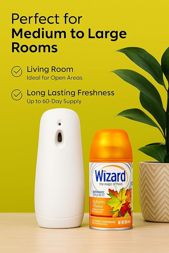 Wizard Automatic Spray Refill, Autumn Breeze – 12 Pack (5 oz Each) | Compatible with Air Wick Freshmatic & Glade | Long-Lasting Air Freshener & Odor Neutralizer for Home, Bathroom & Office