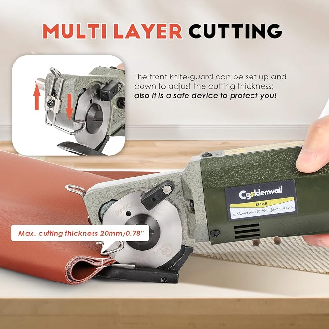 CGOLDENWALL YJ-50 Portable Fabric Cutter Shears Electric Scissors Cloth Cutting Machine Maximum Cutting Thickness: 22mm with 50mm Knife Ideal for Multi-Layer Clothing Textile Suede Leather Paper