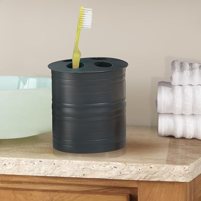 nu steel 4pc Collection-Oil Rubbed Bronze Bogart Metal Bath Accessory Set for Vanity Countertops, 4 Piece Luxury Ensemble Includes Dish, Toothbrush Holder, Tumbler, soap and Lotion Pump (BG-3456-SET4)