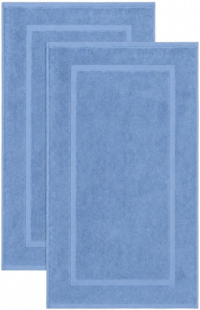 SALBAKOS 2-Piece 100% Turkish Cotton Bath Mat Towel, 20x34 inch, Blue | Bathroom Floor Towels, Thick Soft Most Absorbent Quick-Dry Durable Large Size Foot Rug, Premium Hotel Quality Made in Turkey