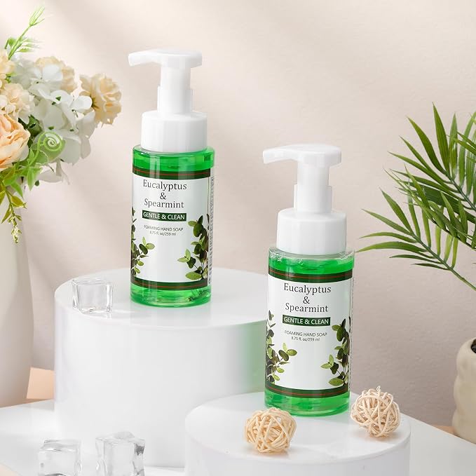 6 Pack Eucalyptus Mint Foaming Hand Soap with Pump Care Moisturizing Liquid Gentle Scented Foam Hand Wash 2026 New Year Gifts for Kitchen Bathroom Family Teacher Staff 8.75 Fl. oz