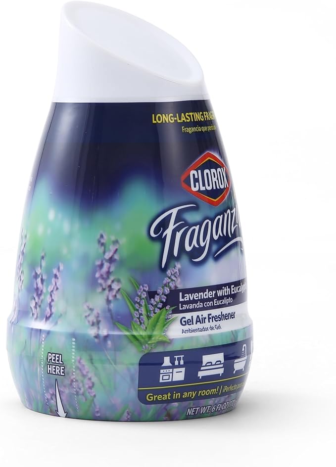 Clorox Fraganzia Gel Air Freshener Cone, Adjustable Odor Eliminating Gel with Lavender and Eucalyptus Scent for Home, Bathroom, Office, Small Spaces, Long Lasting No Battery Freshener, 6 Oz